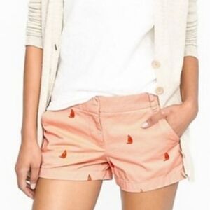 J. Crew broken in chino short in peach with orange embroidered sailboats sz 4.